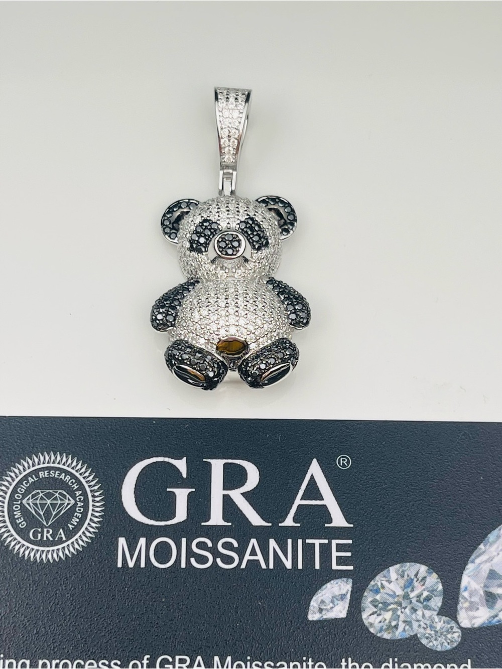 Moissanite silver panda bear pendant